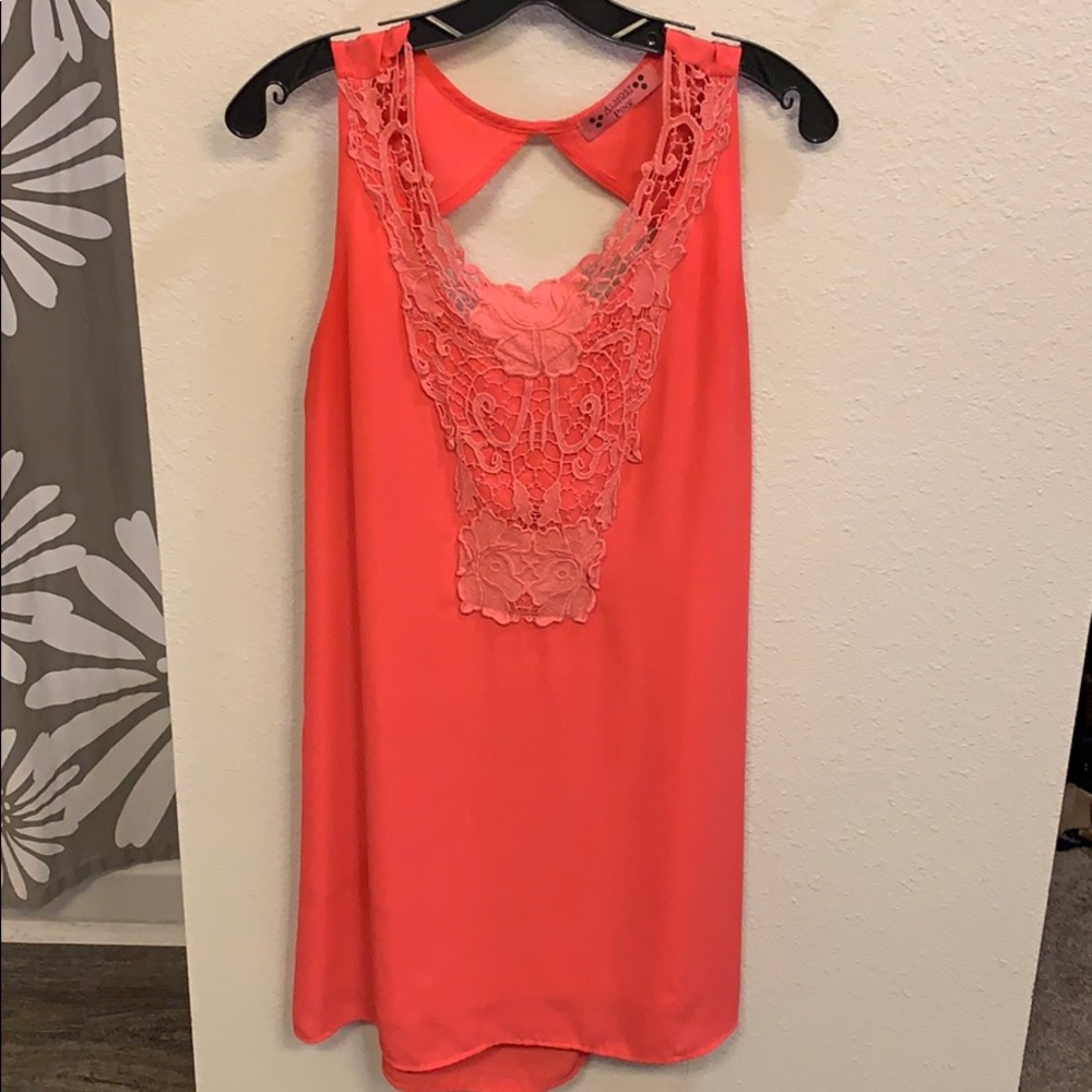 Hot Pink Shift Dress with Lace Detail